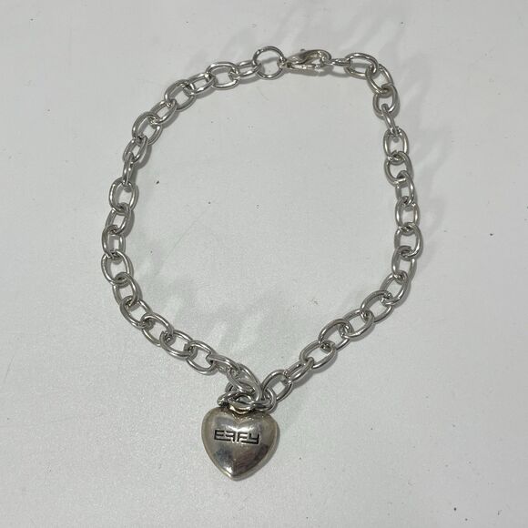 Vintage Silver Tone EFFY Heart Charm Bracelet 8" - Picture 4 of 4